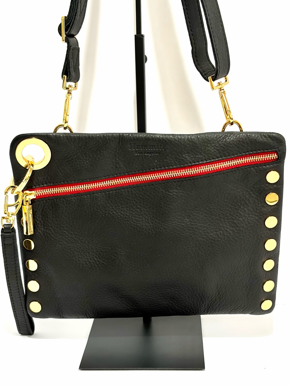 Hammitt Nash Medium O.G. crossbody/Wristlet In Black Leather/Gold